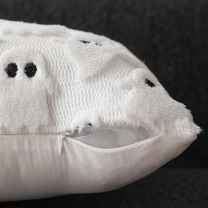 DFXSZ Halloween Pillow Covers 14x36 inch White Ghost Throw Pillow Cases Soft Plush Faux Fur Wool Cushion Case for Chair Bedroom Living Room Home Decor PTK03A14
