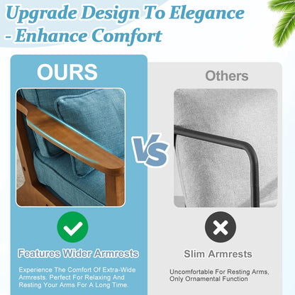 VINGLI Solid Wood Wide Armrests Accent Chair,Upholstered Mid Century Modern Chair with Pillow,Comfy Reading Chair Farmhouse Arm Chair,Chairs Living Room,Bedroom,Guest Room,Teddy Fleece,Khaki