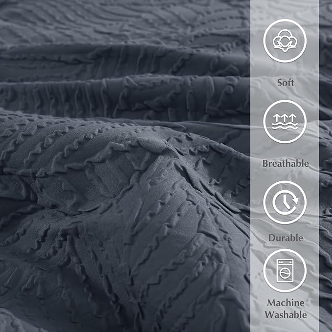 Geniospin Twin Comforter Set - 5 Pieces Blue Gray Textured Bed in Bag, Twin Bedding Sets with Comforter, Sheets, Pillowcases & Shams，All Season Blue Gray Bedding