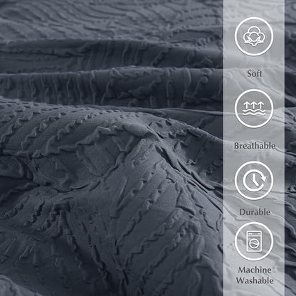 Geniospin King Size Comforter Set - 7 Pieces Blue Gray Textured King Bedding Sets with Comforter, Sheets, Pillowcases & Shams，All Season Blue Gray Bedding