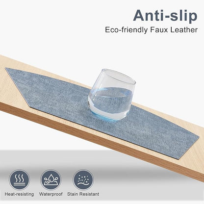 Homaxy Round Table Placemats Set of 6, Washable Wedge Shaped Faux Leather Table Mats, Wipeable Kitchen Dinner Place Mats for Indoor Outdoor, Blue