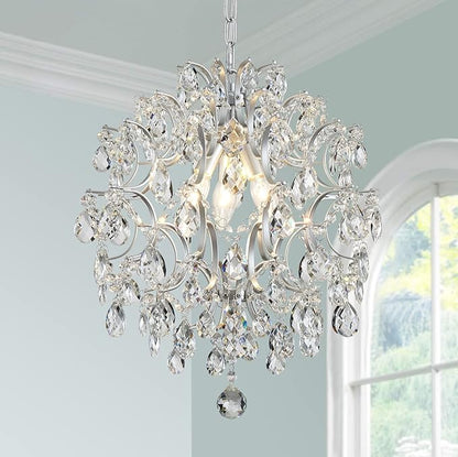 Bestier Chandelier Crystal Raindrop Lighting Ceiling Light Fixture Lamp for Dining Room Bathroom Bedroom Livingroom Entryway 3 E12 Bulbs Required D16 in x H18 in