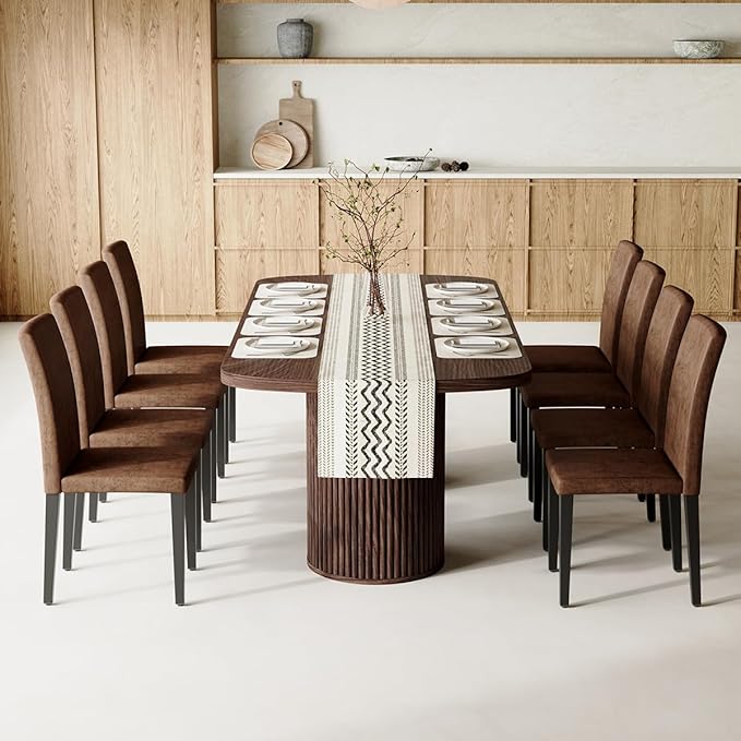 79" Dining Table Set for 8,Large Rectangular Kitchen Table Set for 8 with Cushioned Chairs,Modern Mid-Century Wood Dining Room Table Set,Ideal for Dining & Gatherings (Walnut)