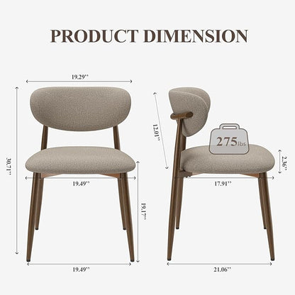 Dining Chairs Set of 2, Upholstered Dining Room Chairs with Metal Legs and Anti Slip Pads, Curved Back Wood Kitchen Chair for Home and Restaurant Use, Camel