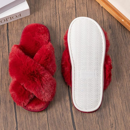 Women's Slipper Memory Foam Cross Band Fuzzy Slippers Open Toe Cozy House Slippers Cozy Plush Bedroom Indoor Outdoor