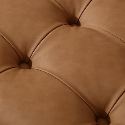 Farmhouse Upholstered Storage Entryway Bench with Shoe Shelf, 2 Tier Faux Leather Button Tufted Bench with Wooden Frame for End of Bed/Hallway/Reception/Living Room, Brown