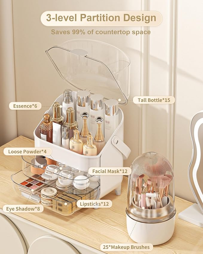 Makeup Organizer, Skincare Holder Bathroom Counter Organizer, Storage Box Cosmetic Display Cases, Teen Girl Gifts Trendy Stuff Make up Organizers for Vanity, Dresser, Countertop (Silver)