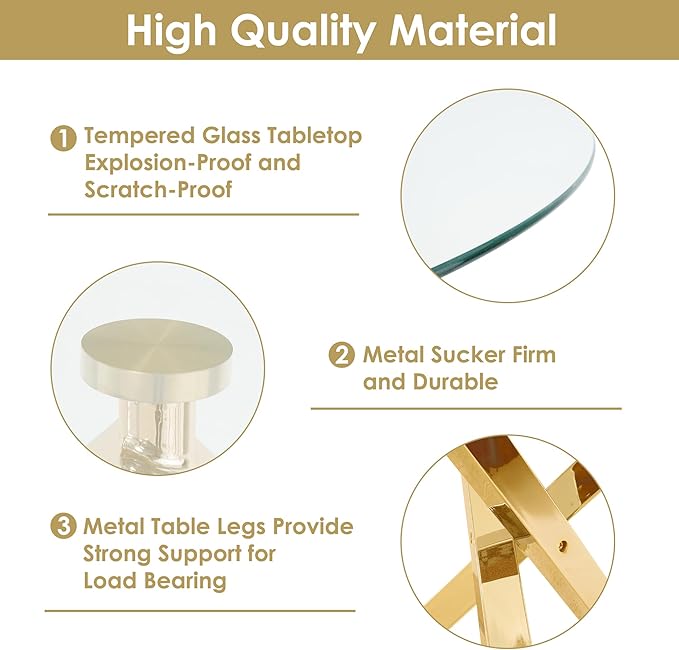 Gold Round Dining Table Set for 4, 39'' Clear Glass Top Dinner Table Set, 5 Piece Modern Luxury Circle Kitchen Table and Ivory Woven Chairs Set, Small Circular Dinette Set, for Apartment