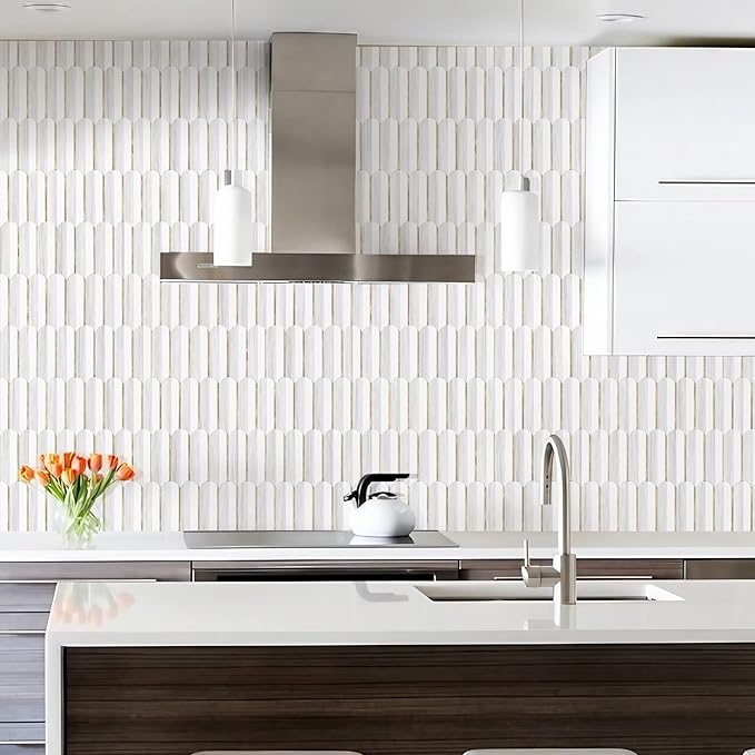 Vamos Tile Peel and Stick Backsplash Seamless Tile,1-Sheet Stick on Backsplash for Kitchen,Dolomite Gray and White+Light Gold Metal Self Adhesive PVC Tiles（Sample）