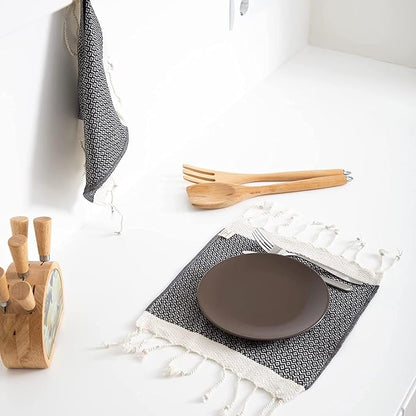 SMYRNA TURKISH COTTON Vintage Series Kitchen Dish Towels Pack of 6, Machine Washable Wash Cloths, Ultra Soft, Absorbent, Prewashed and Quick Dry Turkish Dish Towels, 12x12 Inch (Dark Gray)