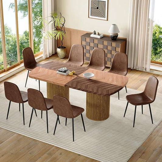 Large Dining Table Set for 8-79" Rectangular Dining Table Set for 8 with Cushioned Chairs,Modern Mid-Century Wood Kitchen Tables Set for 8 Ideal for Kitchen & Gatherings