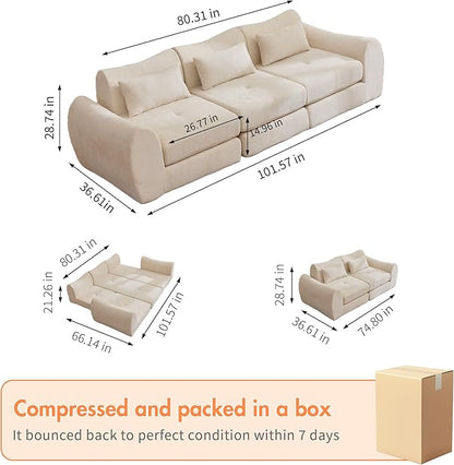 101.6" Modular Sectional Cloud Sofa,Floor Boneless Couch, 4-in-1 Folding Convertible Sofa Bed, Modular Cushion Couch,Suitable for Living Room,Bedroom and Recreation Room (Beige)