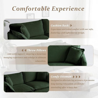 SoarFlash Chenille Sectional Sofa, Comfy Modular Loveseat Sofa, Modern 2-Seat Couch Deep Seat Sofa Set for Living Room,Green