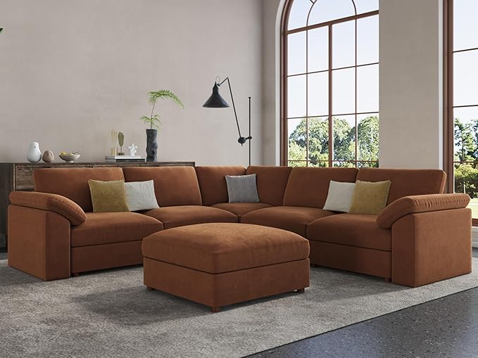 EASE MOOSE Oversized Sectional Modular Sofa，Large L Shape Sectional Couch Wide Deep Brown Modular Sofa Couch