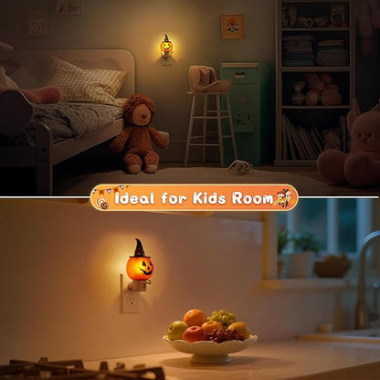 L LOHAS LED Pumpkin Night Light, Halloween Lights Indoor, Plug in Nightlight with UL,C7 Bulbs Changeable,Halloween Party Decorations for Adults,Kids,Gift