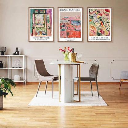 ILLBDR Framed Wall Art Vintage Matisse Wall Art Canvas Set of 3, Retro Prints Poster Mid Century Aesthetic Floral Botanical Decor for Living Room Bathroom Bedroom 12x16 Inch Framed