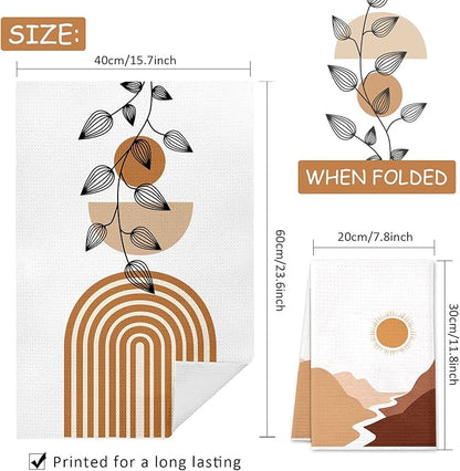 Boho Kitchen Dish Towels 4 Pack Mountains Rivers Sun and Moon Absorbent Tea Towels