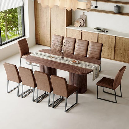 79" Dining Table Set for 10,Large Rectangular Dining Table Set for 10 with Cushioned Chairs,Modern Mid-Century Wood Dining Room Table Set for 10,Ideal for Dining & Gatherings (Walnut)