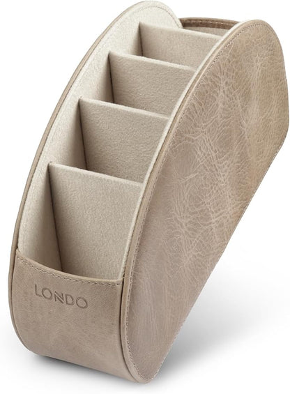 Londo Remote Control Holder with 5 Pockets - Store DVD, Blu-Ray, TV, Roku or Apple TV Remotes - Italian Genuine Leather with Suede Lining - Slim, Compact Living or Bedroom Storage