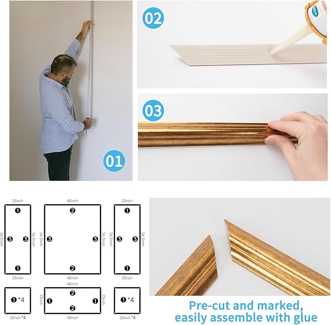 Art3d Pre-Cut Wall Molding Set of 6 pcs, Ready-to-Assemble Wainscoting Panels for Interior Wall Décor Living Room Bedroom Accent Wall - Installed with Glue, 3 Top 3 Bottom, Antique Gold