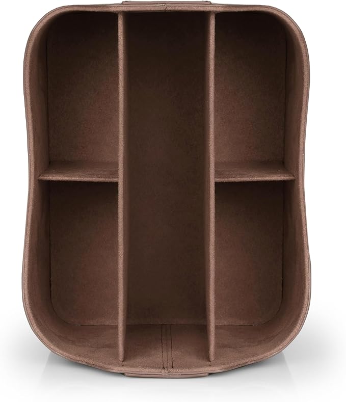 Londo PU Leather Remote Control Holder, Office Supplies Desk Organizer with Tablet Slot, Makeup Brush and Utensils Cube, Large Capacity Desk Caddy with 5 Compartments