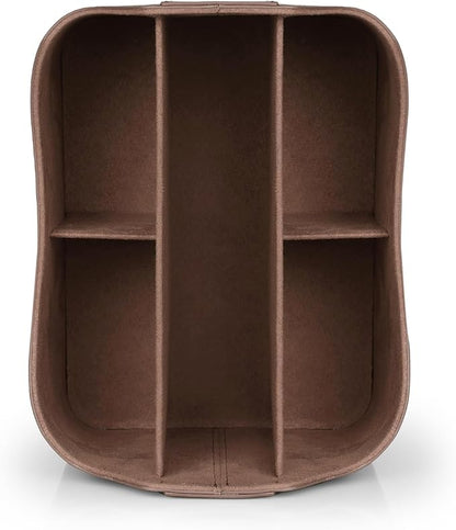 Londo PU Leather Remote Control Holder, Office Supplies Desk Organizer with Tablet Slot, Makeup Brush and Utensils Cube, Large Capacity Desk Caddy with 5 Compartments