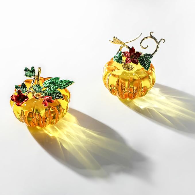 HDCRYSTALGIFTS Fall Decor Glass Pumpkin Figurine Hand Blown Glass Pumpkin Table Accent for Fall Harvest & Thanksgiving Decorating Collectibles