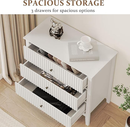 Large White 3 Drawer Dresser, Painted 30 Inch Tall Wood Nightstand with Storage, Wide Modern Chest of Drawers with Ball Bearing Slide for Bedroom Hallway Living Room Entryway Office