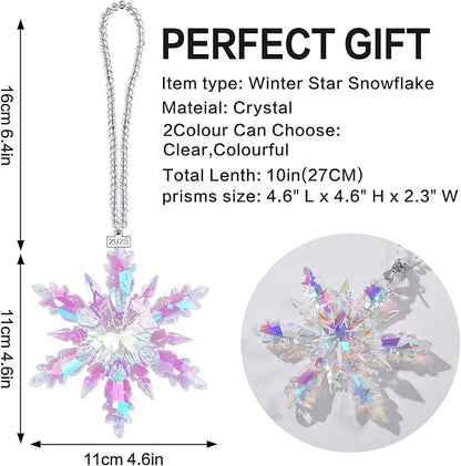2025 Annual Edition Snowflake Crystal Christmas Ornament, Large Crystal Ornaments Display Winter House Decor with Gift Box (Colourful B)