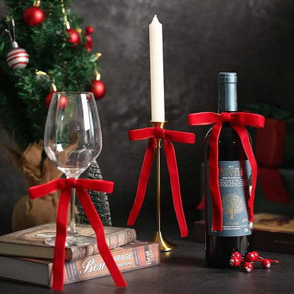 AYGXU 30pcs Velvet Bows for Christmas Tree Decorations,Twist tie Bows,Vintage Christmas Bow Decor,premade Bow for Gift Wrapping,Table,Garland,Fireplace Decor.red(5/8" W,5.1 * 7in)