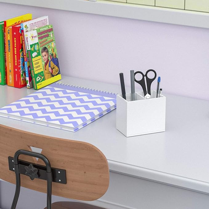 NIUBEE Acrylic Pen Holder 2 Compartments, White Pencil Organizer Cup for Countertop Desk Accessory Storage