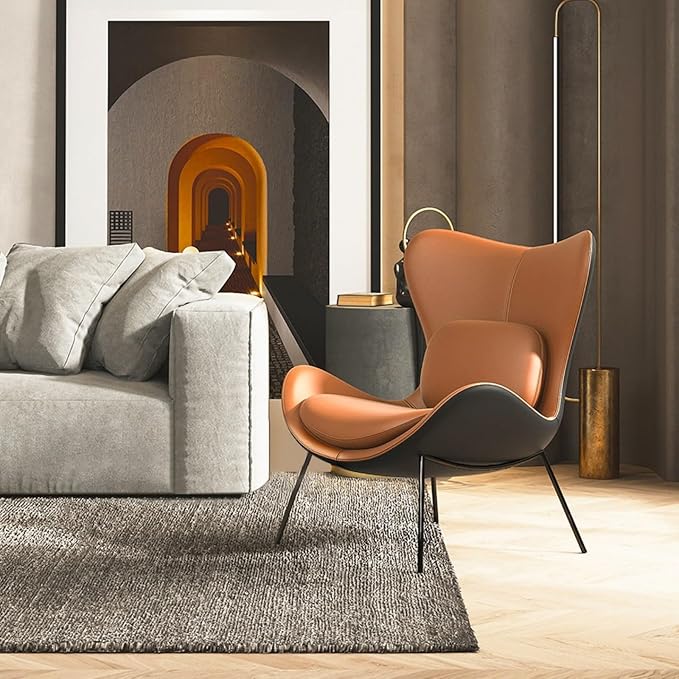 homary PU Leather Modern Wingback Accent Chair for Living Room Patio High-Density Foam Durable Metal Legs