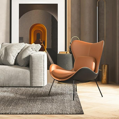 homary PU Leather Modern Wingback Accent Chair for Living Room Patio High-Density Foam Durable Metal Legs