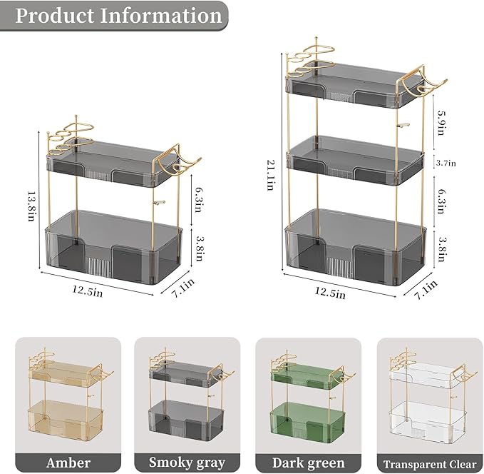 YCIA&DONE Bathroom Counter Organizer, Large Makeup Organizer Countertop, Shelf Storage, Vanity Tray, Easily Assemble for Bathroom Organizers and Storage, Undersink, Cabinet, 2 Tiers Grey