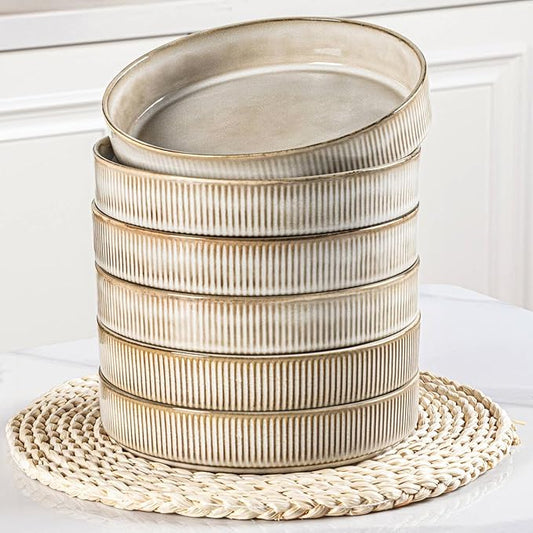 GBHOME 7.5'' Stoneware Pasta Bowls, Serving Bowls Set of 6 for Kitchen, Double Reactive Glaze Bowls for Fruit,Pasta,Salad,Oatmeal,Meal, Microwave Safe (6 pcs)