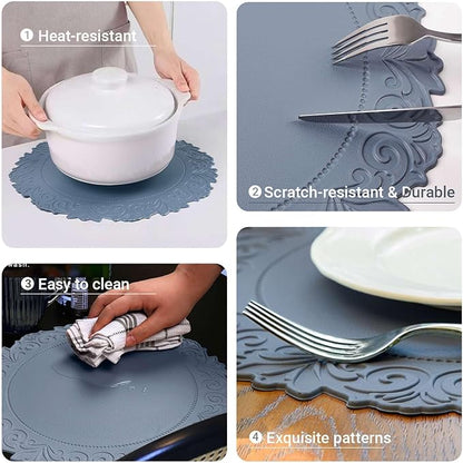 Noctiflorous Round Faux Leather 15 Inch Placemats Set of 6 Waterproof Wipeable Heat Resistant Tablemat for Dining Table Kitchen Non Slip Washable Oilproof Table Place Mat for Indoor Outdoor(Blue, 6)