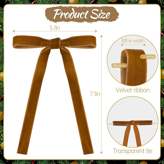 AYGXU 30pcs Velvet Bows for Christmas Tree Decorations,Twist tie Bows,Vintage Christmas Bow Decor,premade Bow for Gift Wrapping,Table,Garland,Fireplace Decor.Brown(5/8" W,5.1 * 7in)