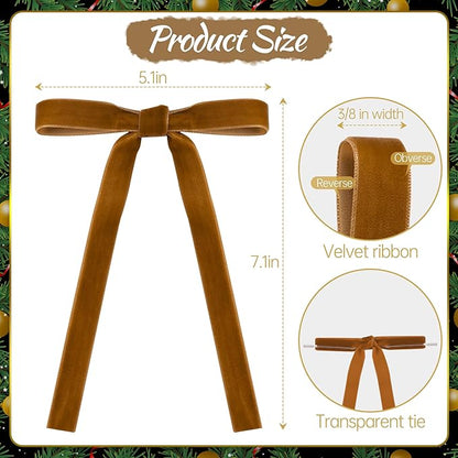 AYGXU 30pcs Velvet Bows for Christmas Tree Decorations,Twist tie Bows,Vintage Christmas Bow Decor,premade Bow for Gift Wrapping,Table,Garland,Fireplace Decor.Brown(5/8" W,5.1 * 7in)