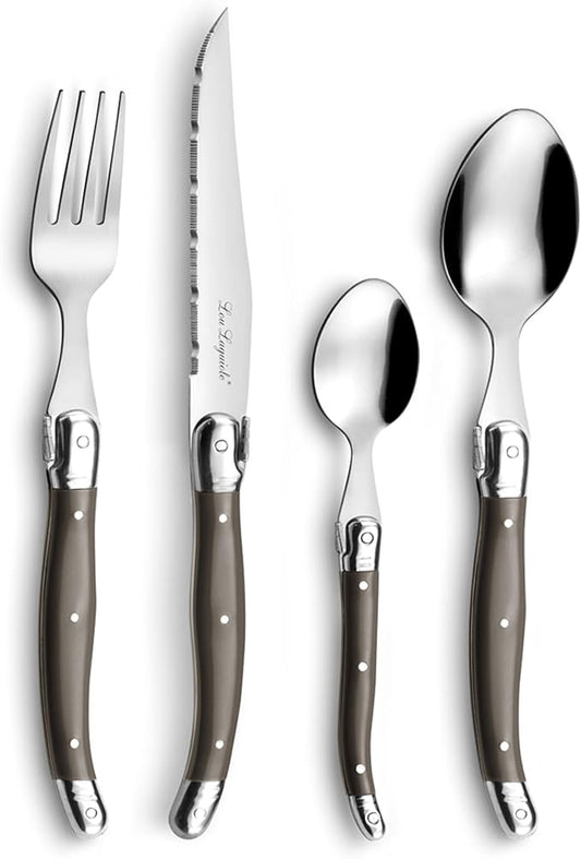 Lou Laguiole Tradition Stainless Steel Polypropylene Vintage Silverware Set - 24-Piece Flatware Set