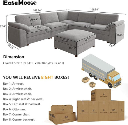 EASE MOOSE Modular Sectional Couch,Chenille Large L Shape Sectional Sofa Modern Luxury Deep seat Modular Sofa Removable and Washable