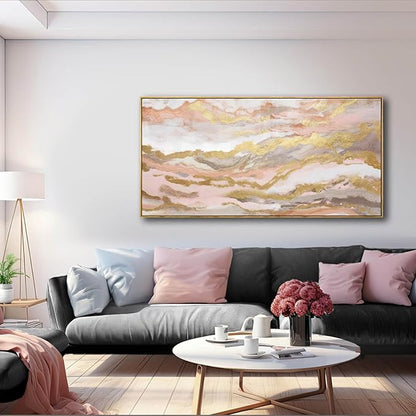YJYart Canvas Wall Art Gold Living Room Decor Pink Canvas Art Room Decor for Teen Girls Home Decor Abstract Paintings for Bedroom Office Kitchen 24"x 48"
