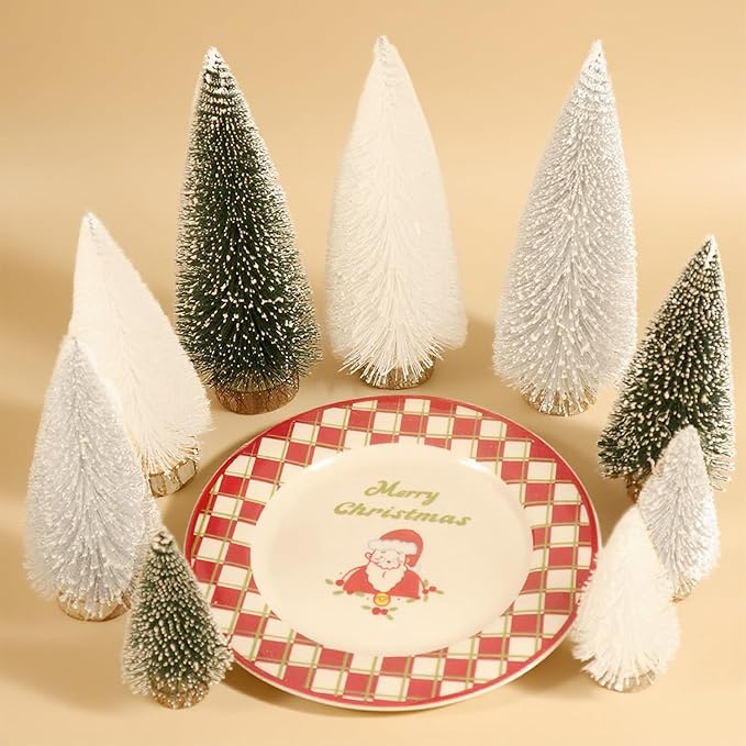 Mini Christmas Tree, Small Pine Tree with Wooden Bases for Xmas Holiday Party Home Tabletop Tree Decor (Green White Silver)