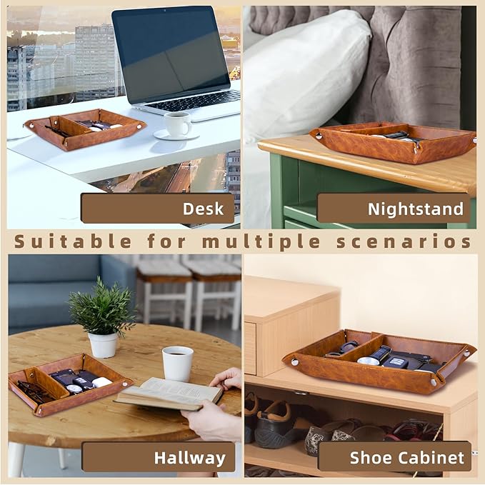 Best Papa Ever PU Leather Tray and Keychain, Unique Papa Grandpa Gifts for Father Day from Granddaughter Grandson, Birthday Gifts for Dad from Daughter Son