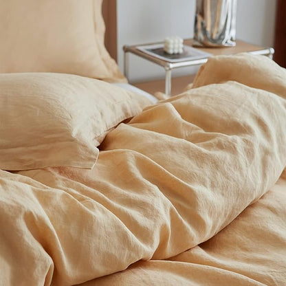 Simple&Opulence 100% Linen Duvet Cover Set, 3 PCS Natural French Flax Sand Duvet Cover King Size, Breathable Soft Comfy Linen Bedding Comforter Cover with 2 Pillowcases(Sand, 104"x92")