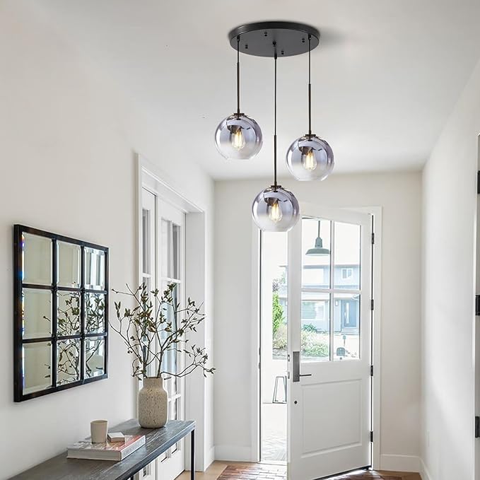 KCO Lighting 3 Pendant Light Fixtures Ceiling Hanging Large Glass Cluster Chandelier Nordic Mercury Glass Pendant Light Modern Cluster Pendant Light Fixture