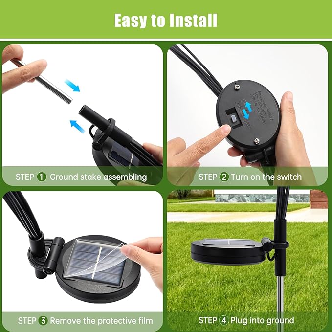 Flumy Solar Garden Lights Outdoor - 8 Pack 64 LED Firefly Lights Waterproof, Garden Decorations for Yard Patio Pathway Lawn Outside, Unique Gifts for Grandma Women, Solar Decor Warm White