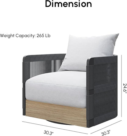 homary Rattan 360° Swivel Chair, Outdoor Chair Wicker Furniture with Thickened Cushions and Aluminum Frame for Garden, Balcony, Indoor, Black and Gray