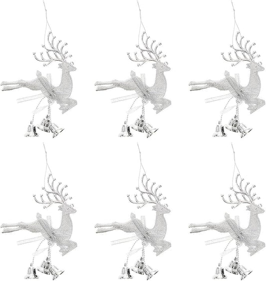 STOBOK Christmas Tree Bell Ornaments Xmas Bell Hollow Reindeer Hanging Decorations Wall Fireplace Window Hanging Christmas Party Supplies 6pcs (Silver)