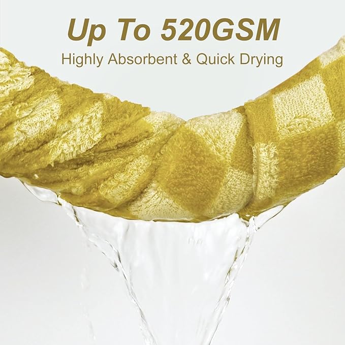 Luxury Bath Towels  Pack of 2 Cotton Fall Bathroom Towels Sets for Body Drying 55x27.5 Inches Mustard Yellow Checkered