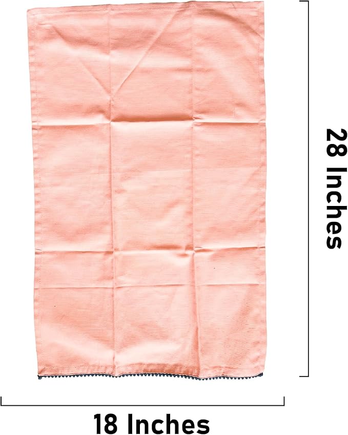 TARAN LIVING Printed Kitchen Dish Bar and Tea Towels Cotton, 18x28 inch with Trims, Cotton Dish Towel Sets (White & Peach, Set of 4)